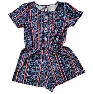 Heart & Arrow Blue Floral Navy Kids Romper--Size 6/6X